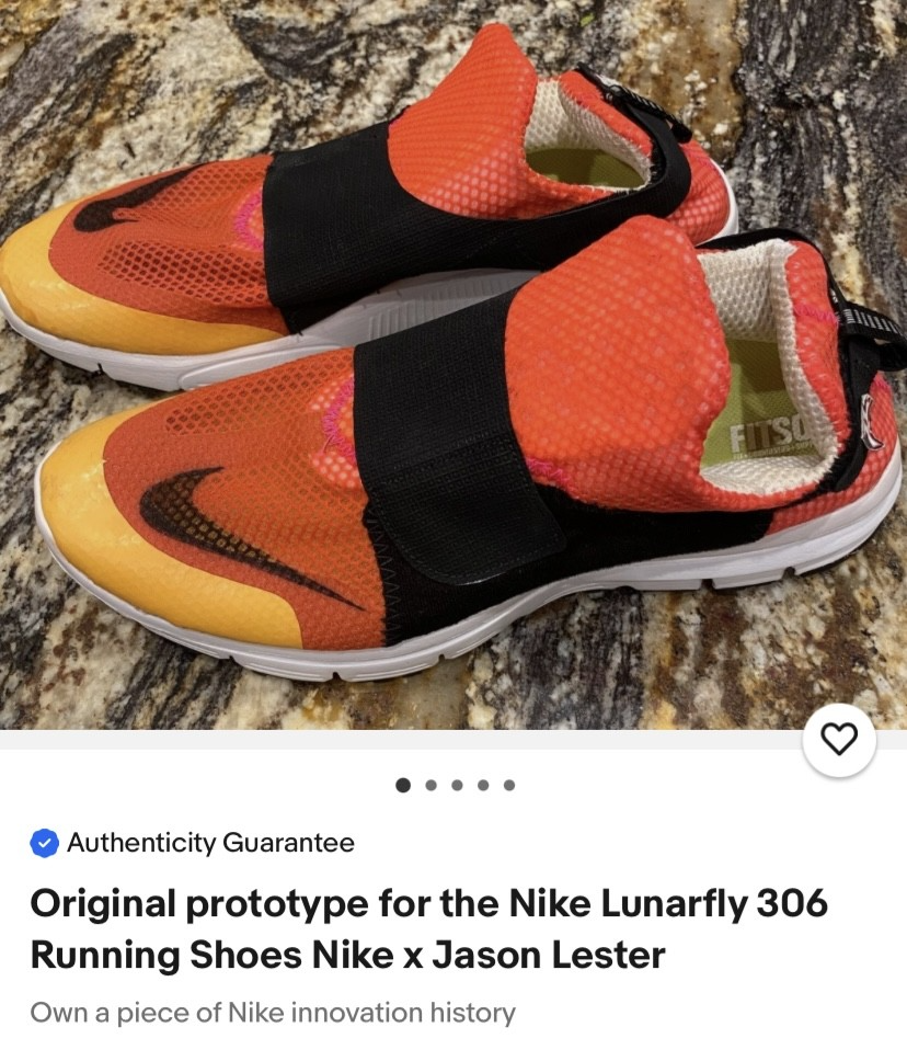 Original prototype for the Nike Lunarfly 306 running shoes, Nike x Jason Lester, available on eBay